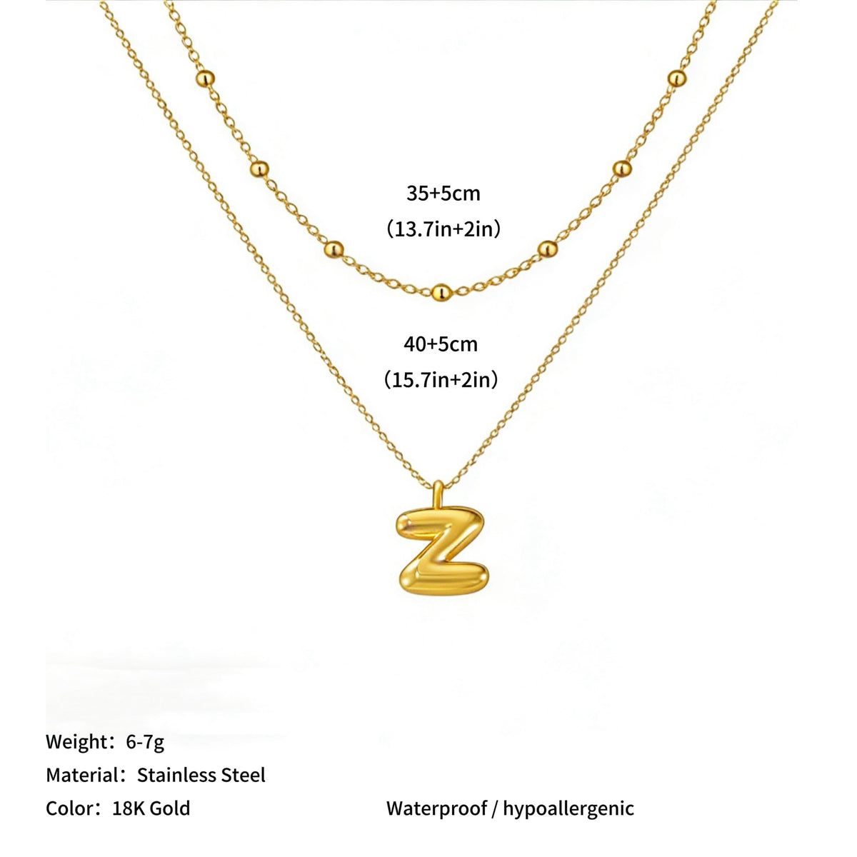 Vacuum plated stainless steel double layer ball clavicle chain 26 letter titanium steel necklace for women