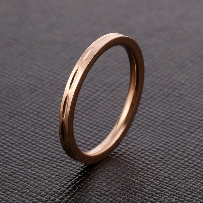 European American Simple Style Rose Gold Tone Straight Line Engraved Titanium Steel Ring, Stainless Steel Jewelry, Minimalist Band, Hypoallergenic Unisex Wedding Promise Ring, Durable Polished Finish