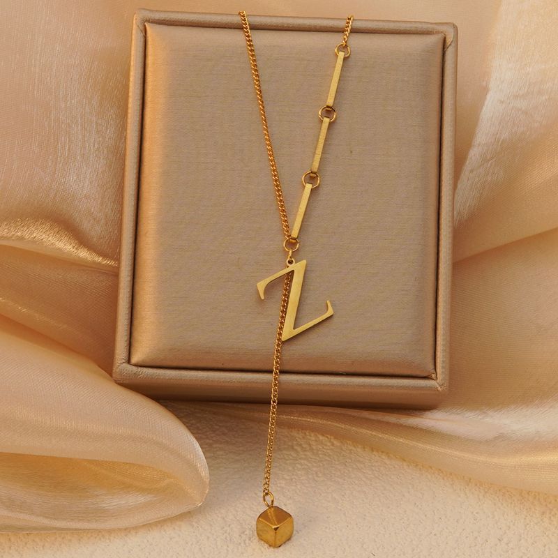 Stainless steel tassel choker necklace - women's european & american style 26 letter minimalist high-end necklace