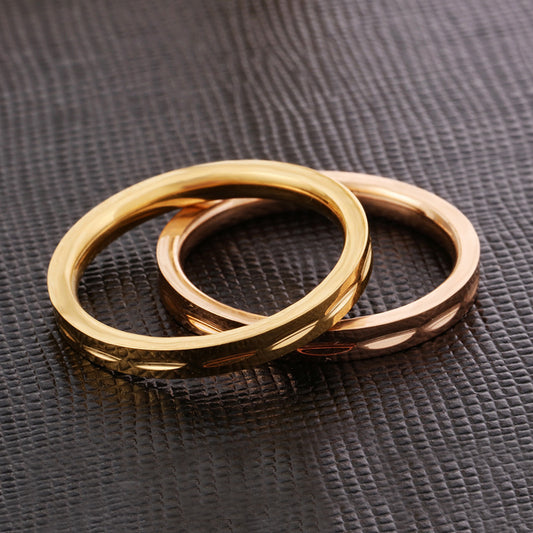 European American Simple Style Rose Gold Tone Straight Line Engraved Titanium Steel Ring, Stainless Steel Jewelry, Minimalist Band, Hypoallergenic Unisex Wedding Promise Ring, Durable Polished Finish