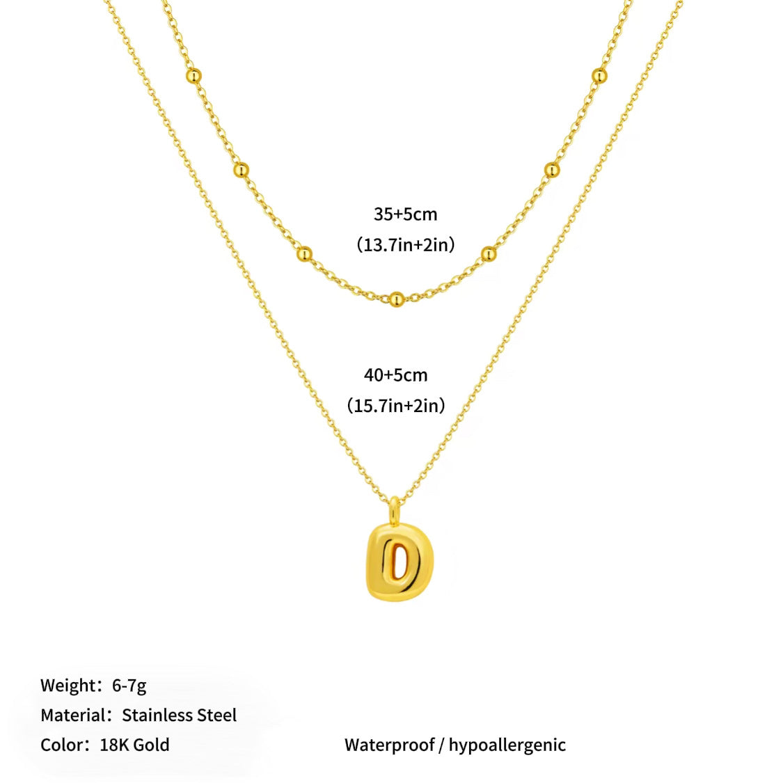 Vacuum plated stainless steel double layer ball clavicle chain 26 letter titanium steel necklace for women