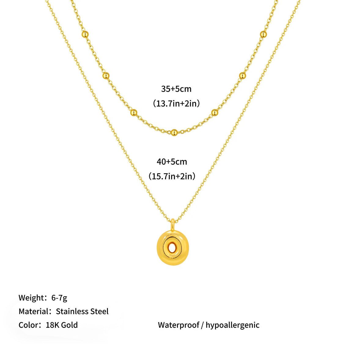 Vacuum plated stainless steel double layer ball clavicle chain 26 letter titanium steel necklace for women