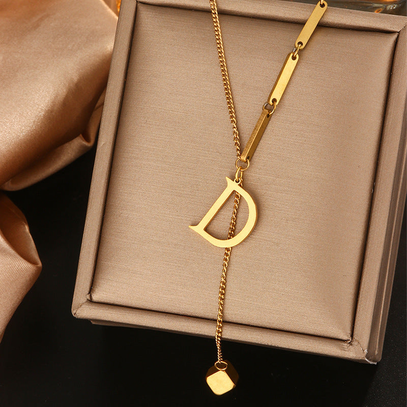 Stainless steel tassel choker necklace - women's european & american style 26 letter minimalist high-end necklace