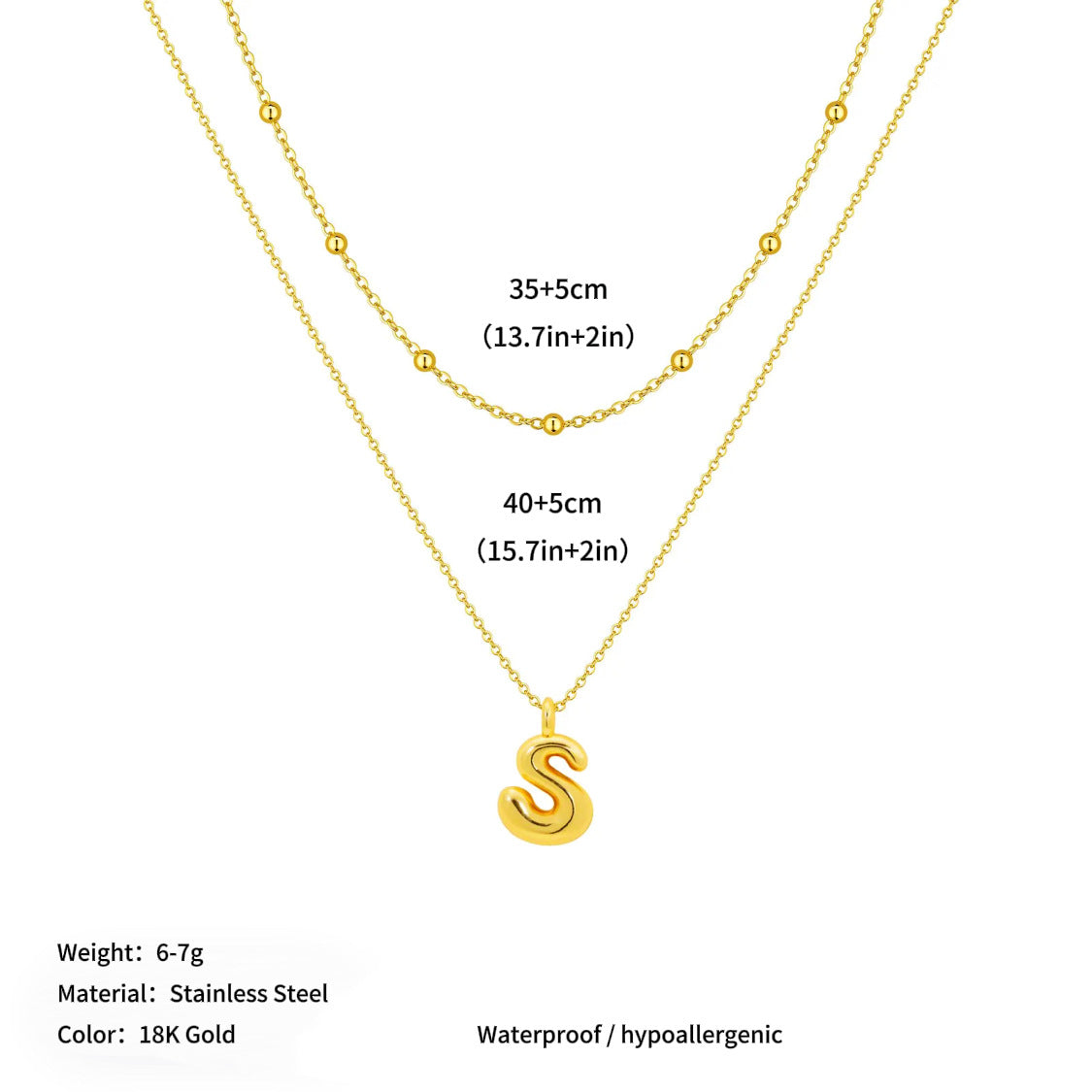Vacuum plated stainless steel double layer ball clavicle chain 26 letter titanium steel necklace for women