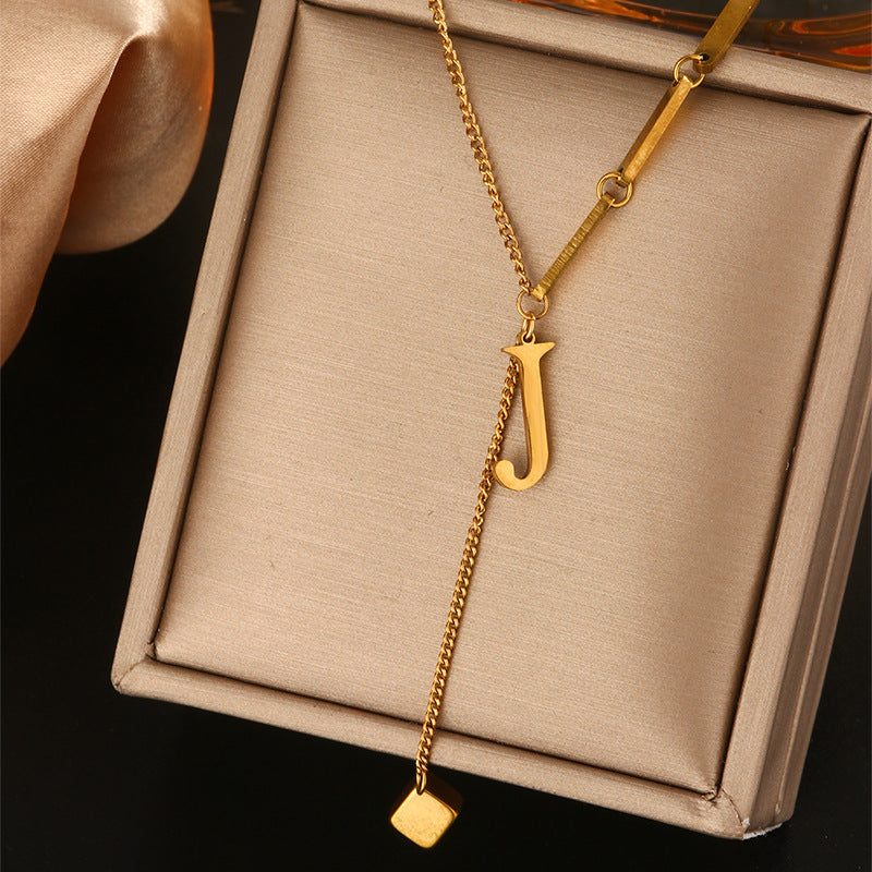 Stainless steel tassel choker necklace - women's european & american style 26 letter minimalist high-end necklace