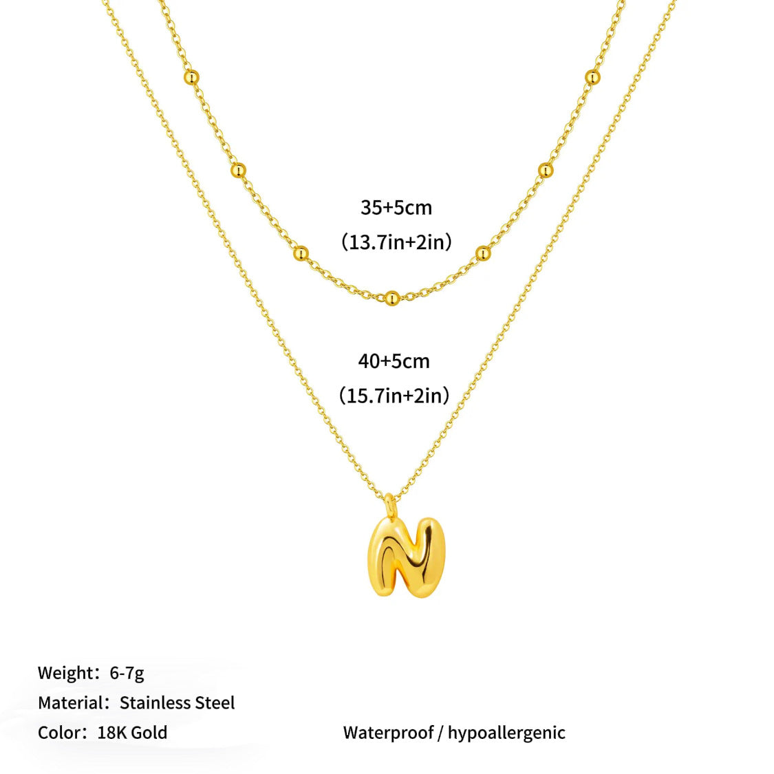Vacuum plated stainless steel double layer ball clavicle chain 26 letter titanium steel necklace for women