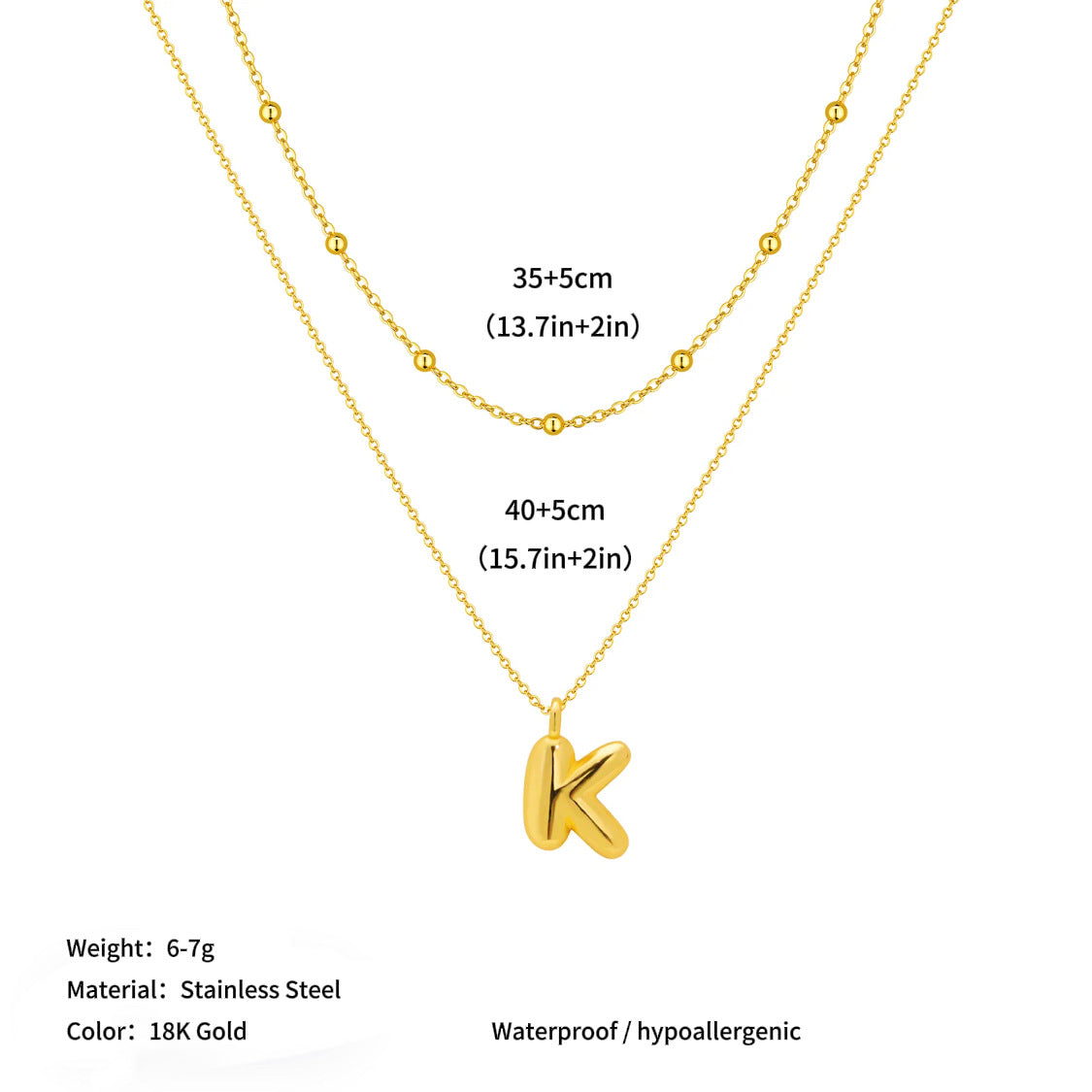 Vacuum plated stainless steel double layer ball clavicle chain 26 letter titanium steel necklace for women