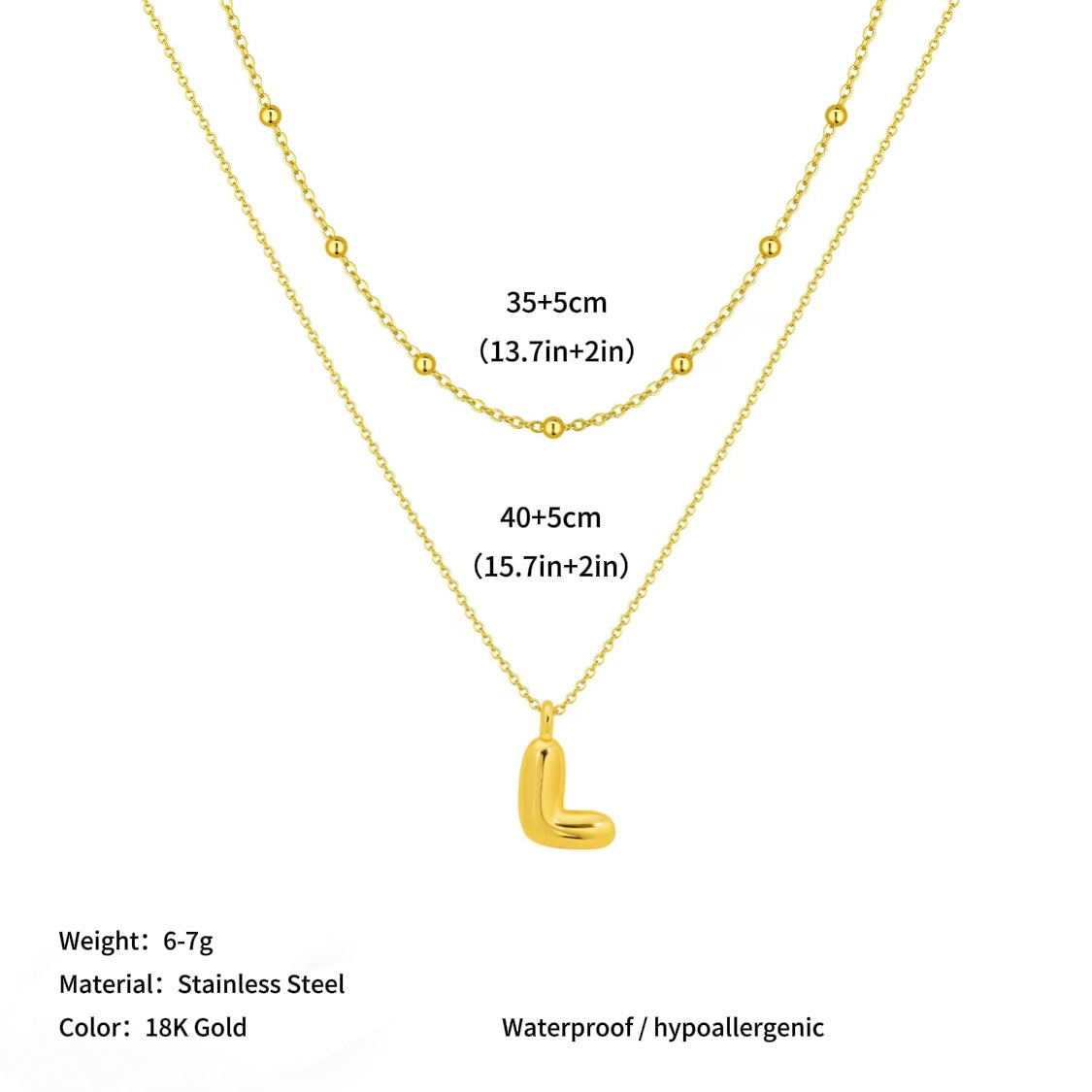 Vacuum plated stainless steel double layer ball clavicle chain 26 letter titanium steel necklace for women