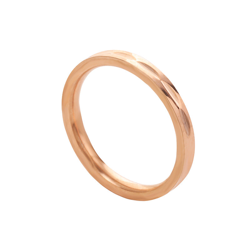 European American Simple Style Rose Gold Tone Straight Line Engraved Titanium Steel Ring, Stainless Steel Jewelry, Minimalist Band, Hypoallergenic Unisex Wedding Promise Ring, Durable Polished Finish