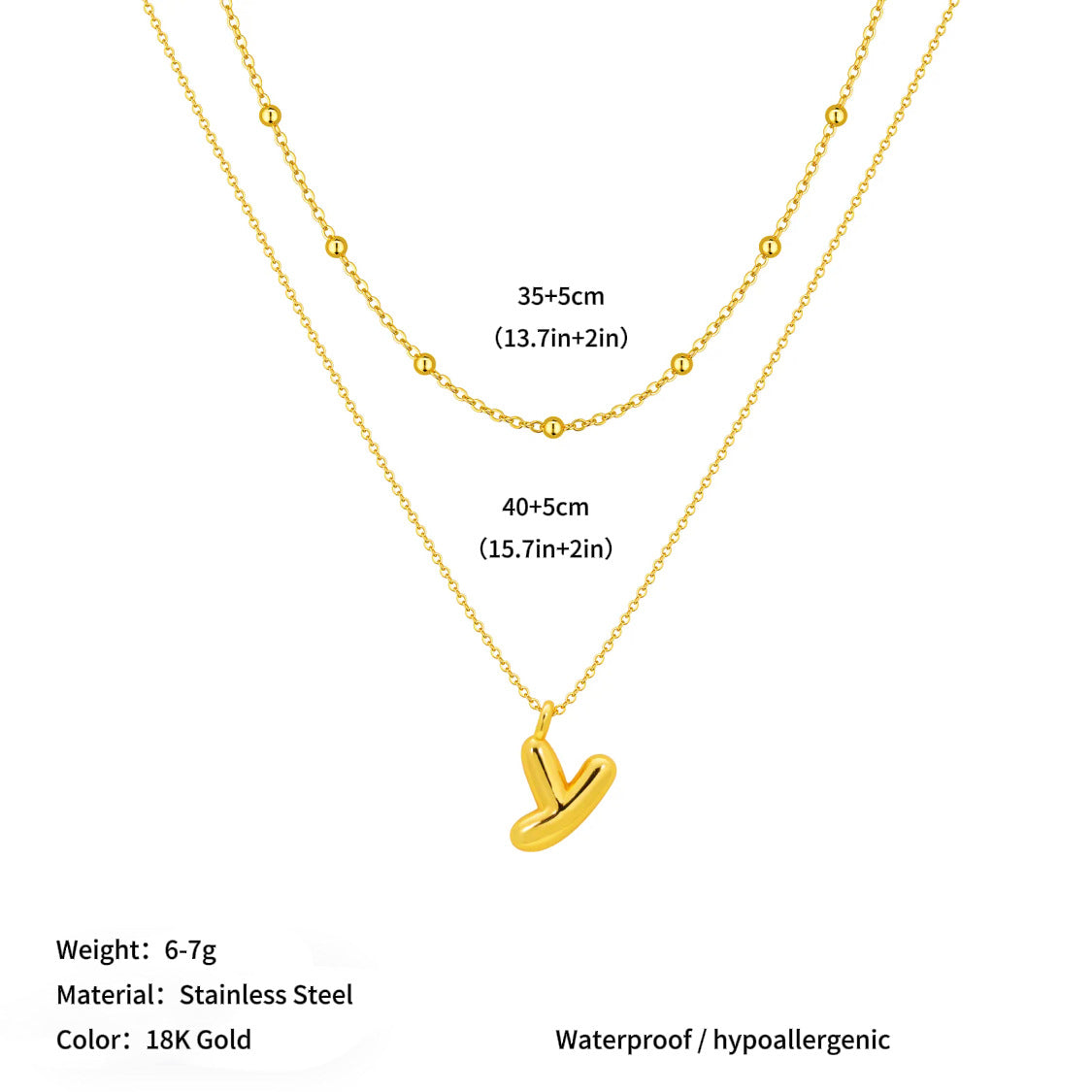 Vacuum plated stainless steel double layer ball clavicle chain 26 letter titanium steel necklace for women