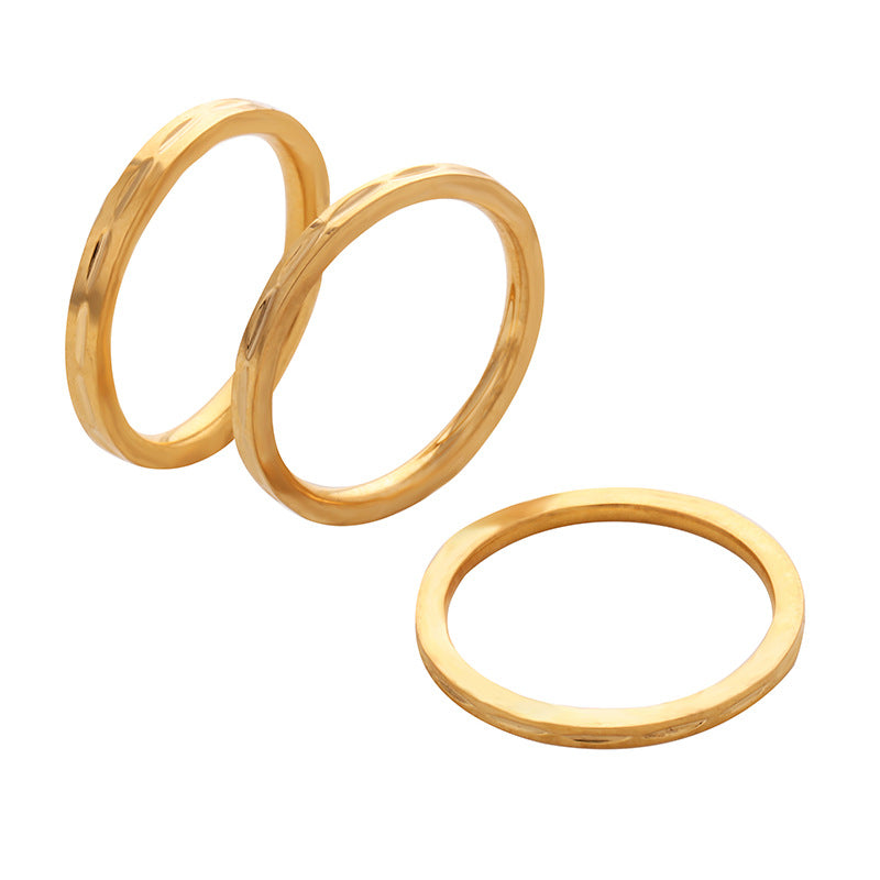 European American Simple Style Rose Gold Tone Straight Line Engraved Titanium Steel Ring, Stainless Steel Jewelry, Minimalist Band, Hypoallergenic Unisex Wedding Promise Ring, Durable Polished Finish
