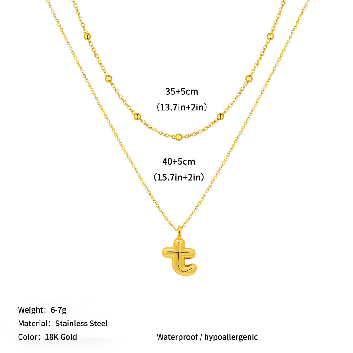Vacuum plated stainless steel double layer ball clavicle chain 26 letter titanium steel necklace for women