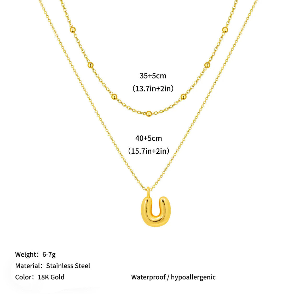 Vacuum plated stainless steel double layer ball clavicle chain 26 letter titanium steel necklace for women