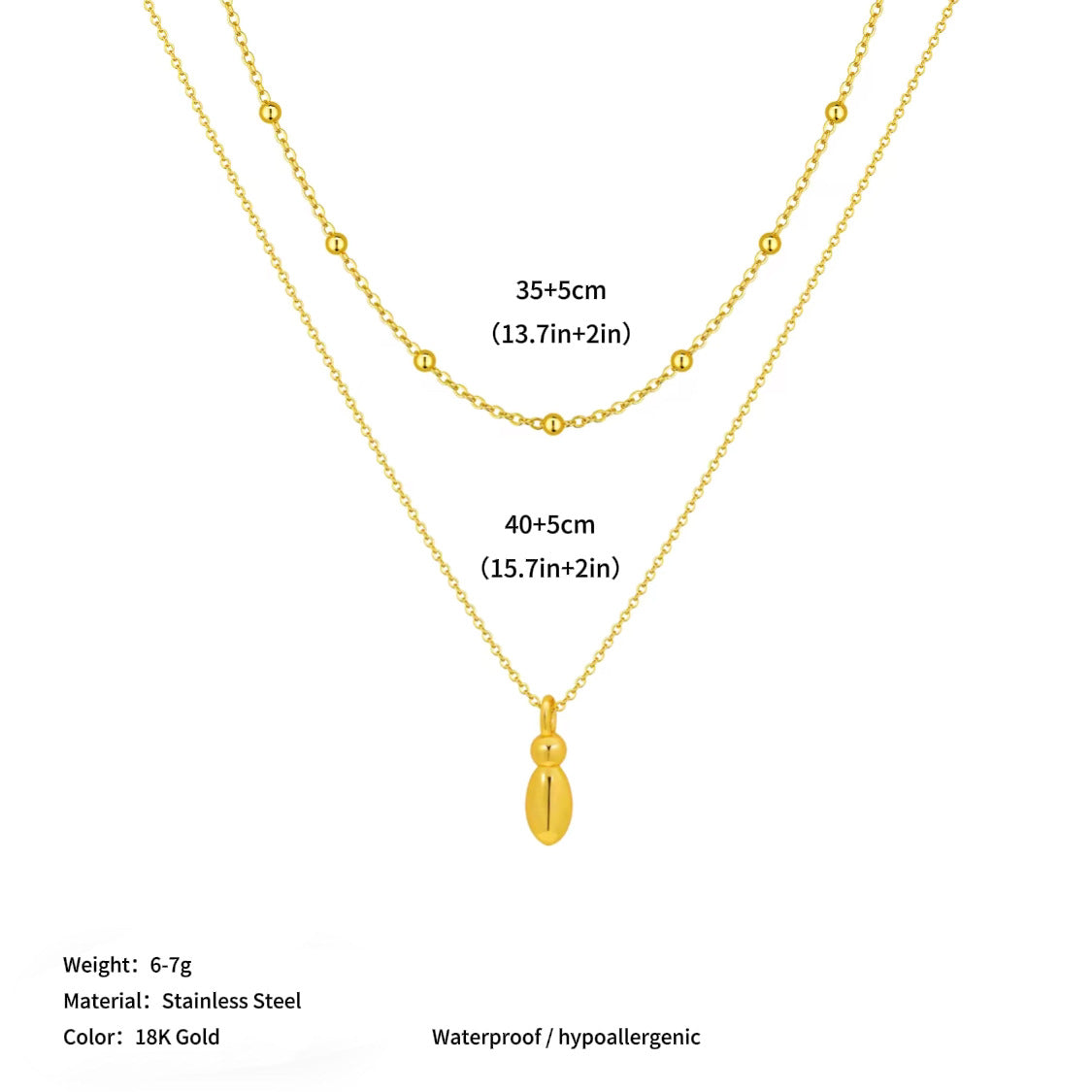 Vacuum plated stainless steel double layer ball clavicle chain 26 letter titanium steel necklace for women