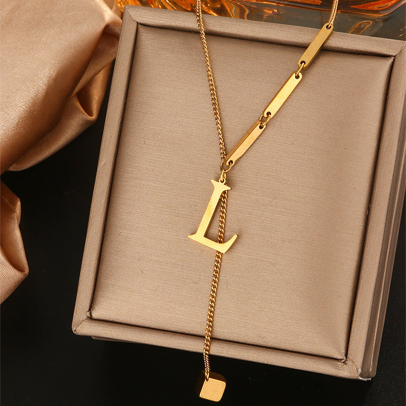 Stainless steel tassel choker necklace - women's european & american style 26 letter minimalist high-end necklace