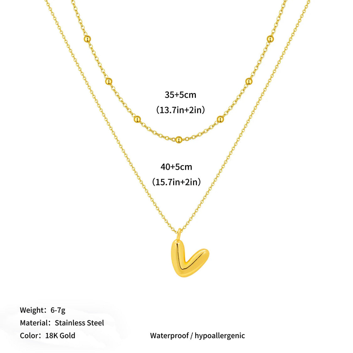 Vacuum plated stainless steel double layer ball clavicle chain 26 letter titanium steel necklace for women