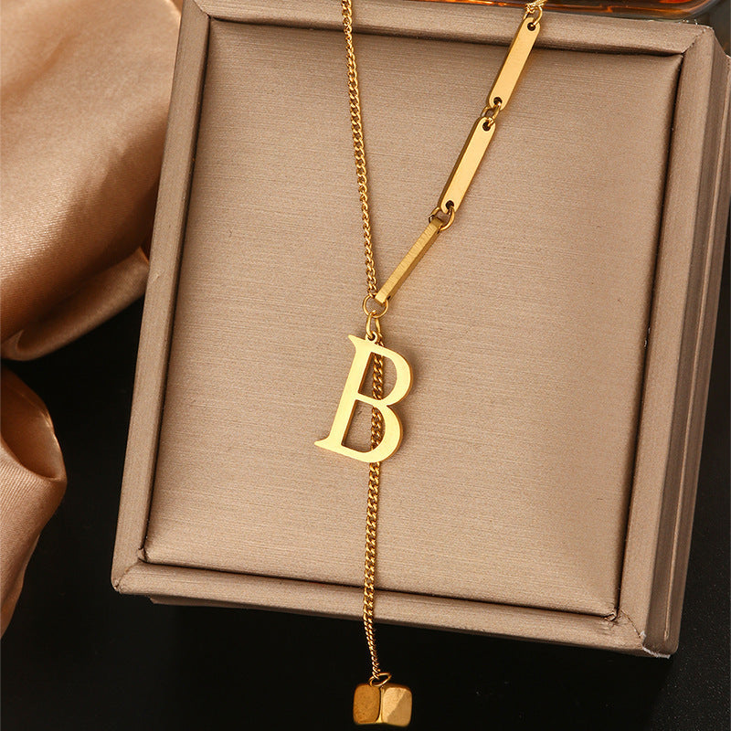 Stainless steel tassel choker necklace - women's european & american style 26 letter minimalist high-end necklace