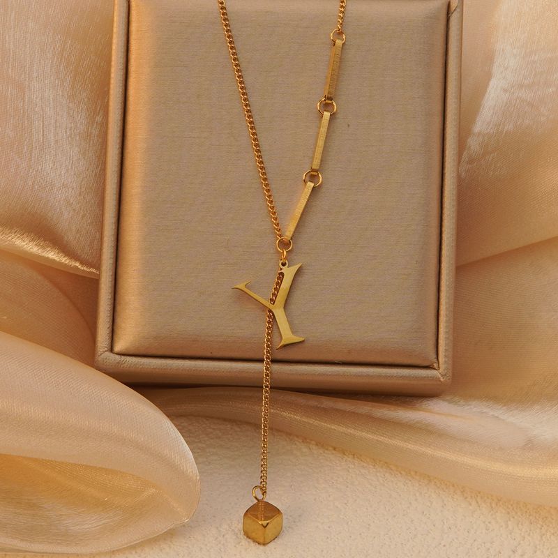 Stainless steel tassel choker necklace - women's european & american style 26 letter minimalist high-end necklace