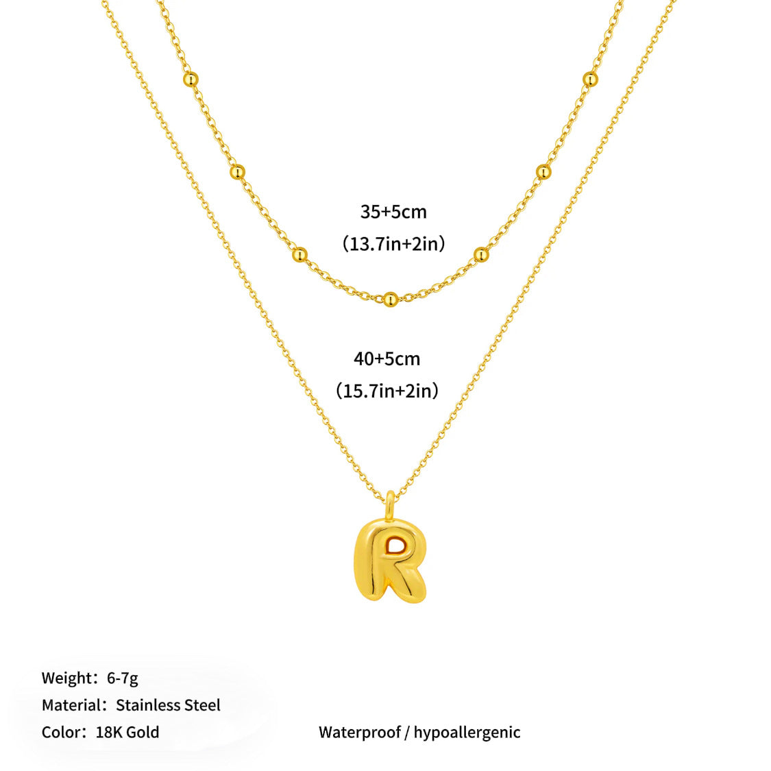 Vacuum plated stainless steel double layer ball clavicle chain 26 letter titanium steel necklace for women