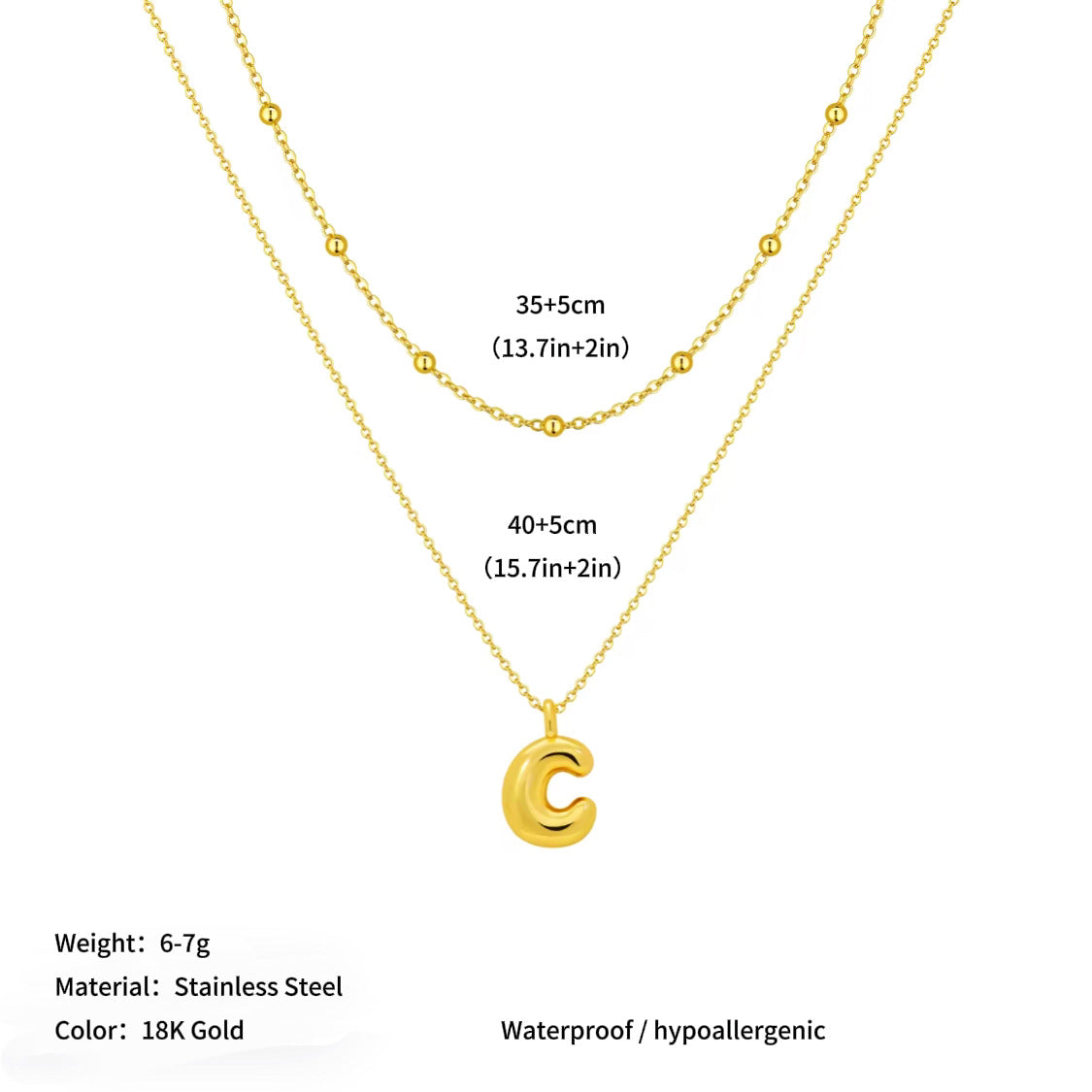 Vacuum plated stainless steel double layer ball clavicle chain 26 letter titanium steel necklace for women