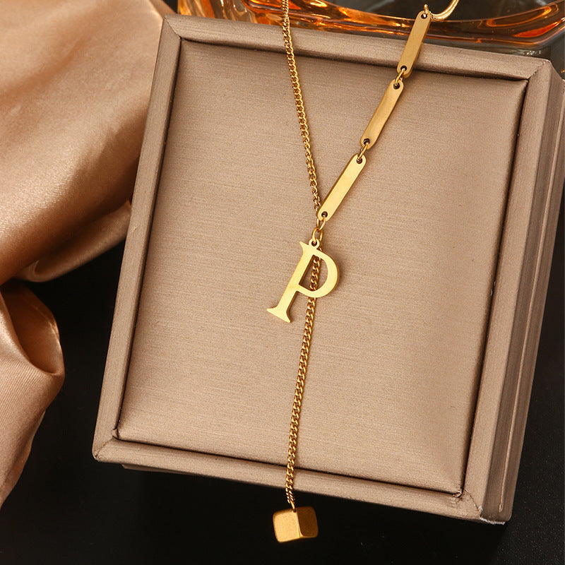Stainless steel tassel choker necklace - women's european & american style 26 letter minimalist high-end necklace