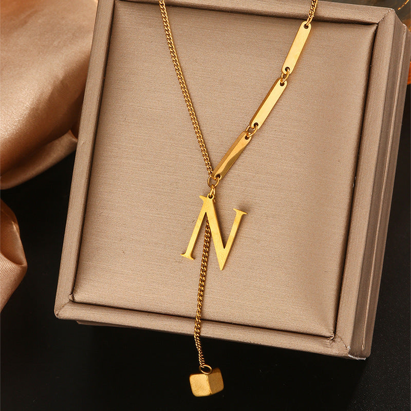 Stainless steel tassel choker necklace - women's european & american style 26 letter minimalist high-end necklace