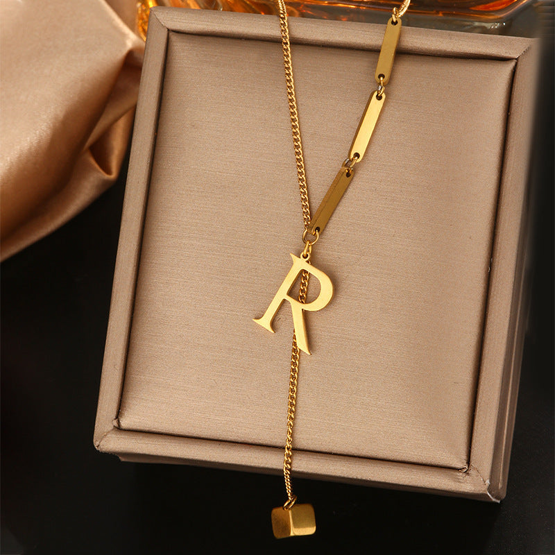 Stainless steel tassel choker necklace - women's european & american style 26 letter minimalist high-end necklace