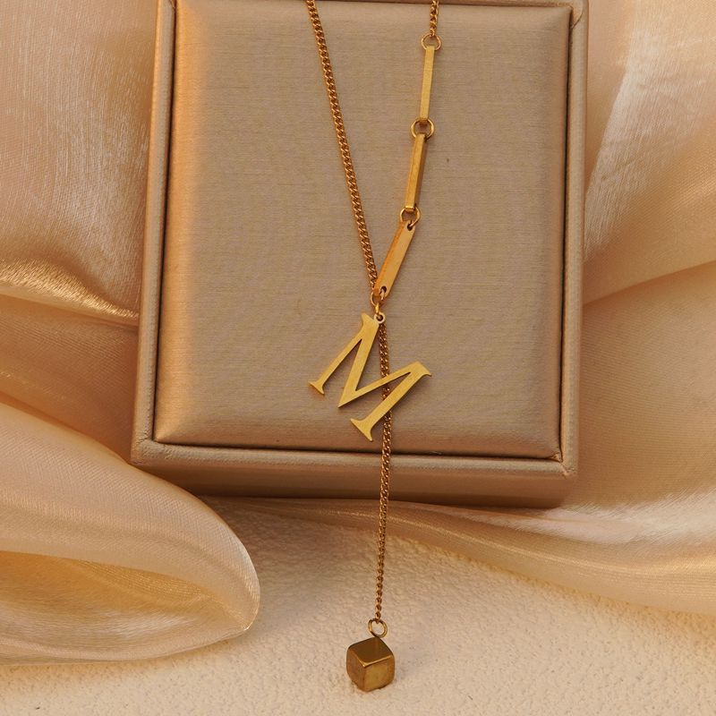 Stainless steel tassel choker necklace - women's european & american style 26 letter minimalist high-end necklace