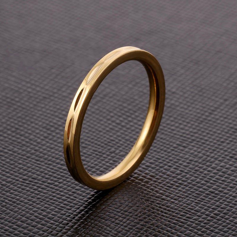 European American Simple Style Rose Gold Tone Straight Line Engraved Titanium Steel Ring, Stainless Steel Jewelry, Minimalist Band, Hypoallergenic Unisex Wedding Promise Ring, Durable Polished Finish