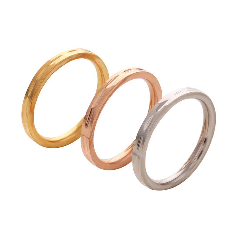 European American Simple Style Rose Gold Tone Straight Line Engraved Titanium Steel Ring, Stainless Steel Jewelry, Minimalist Band, Hypoallergenic Unisex Wedding Promise Ring, Durable Polished Finish
