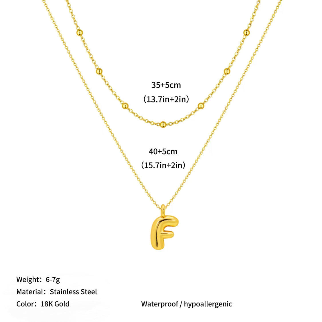 Vacuum plated stainless steel double layer ball clavicle chain 26 letter titanium steel necklace for women