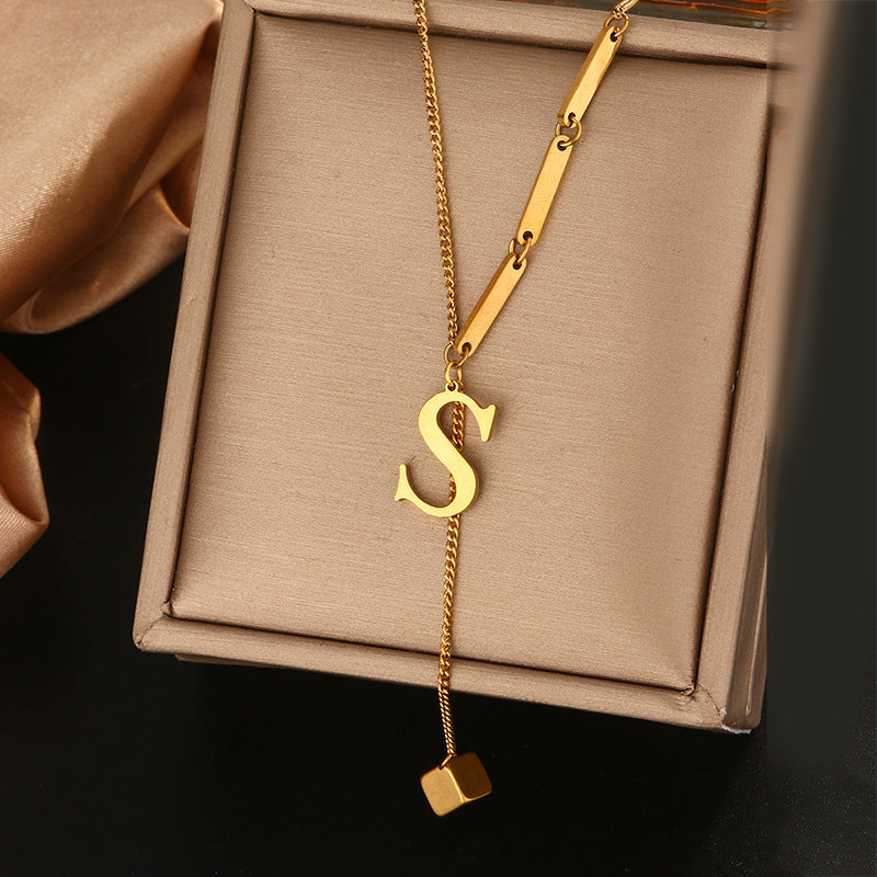 Stainless steel tassel choker necklace - women's european & american style 26 letter minimalist high-end necklace