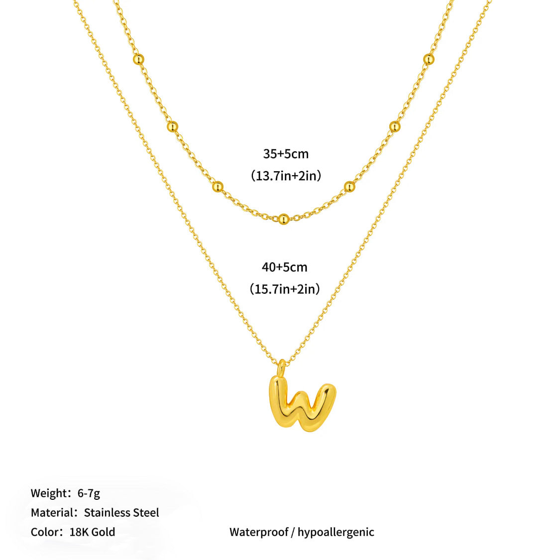 Vacuum plated stainless steel double layer ball clavicle chain 26 letter titanium steel necklace for women