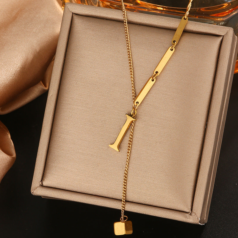 Stainless steel tassel choker necklace - women's european & american style 26 letter minimalist high-end necklace