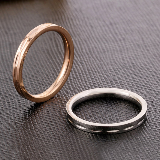 European American Simple Style Rose Gold Tone Straight Line Engraved Titanium Steel Ring, Stainless Steel Jewelry, Minimalist Band, Hypoallergenic Unisex Wedding Promise Ring, Durable Polished Finish