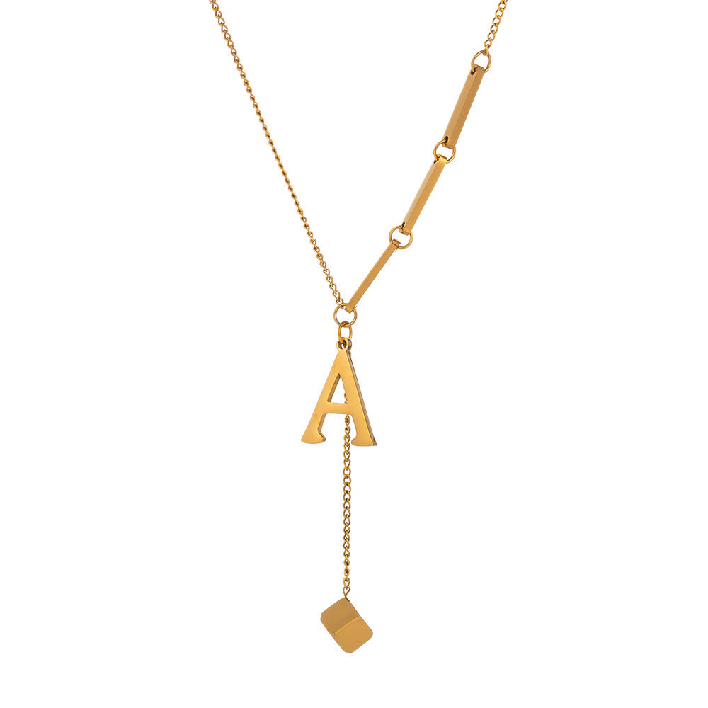 Stainless steel tassel choker necklace - women's european & american style 26 letter minimalist high-end necklace