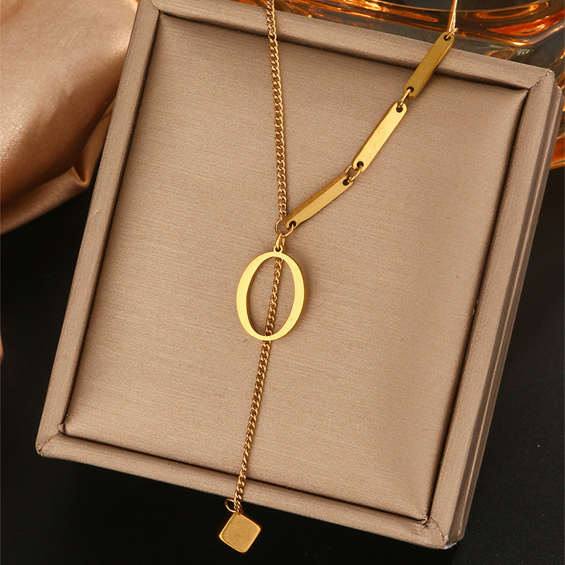 Stainless steel tassel choker necklace - women's european & american style 26 letter minimalist high-end necklace