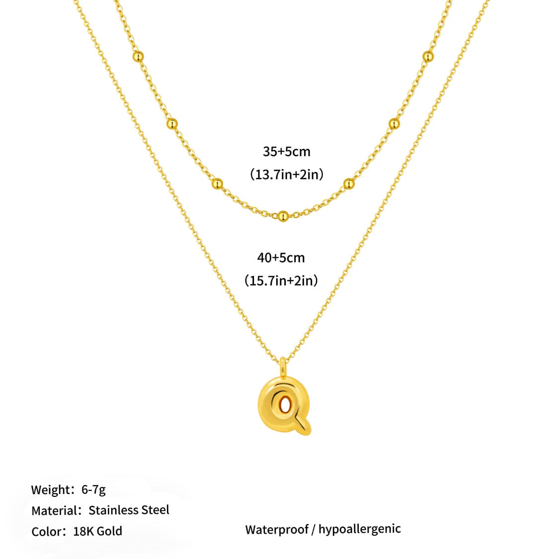 Vacuum plated stainless steel double layer ball clavicle chain 26 letter titanium steel necklace for women