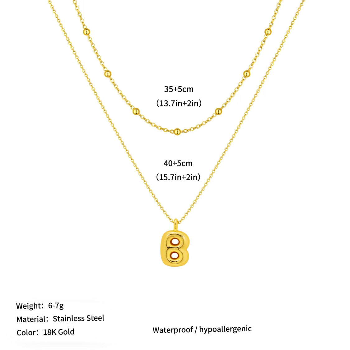 Vacuum plated stainless steel double layer ball clavicle chain 26 letter titanium steel necklace for women