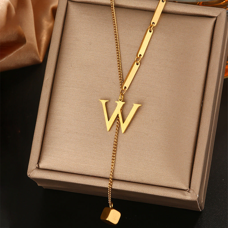 Stainless steel tassel choker necklace - women's european & american style 26 letter minimalist high-end necklace