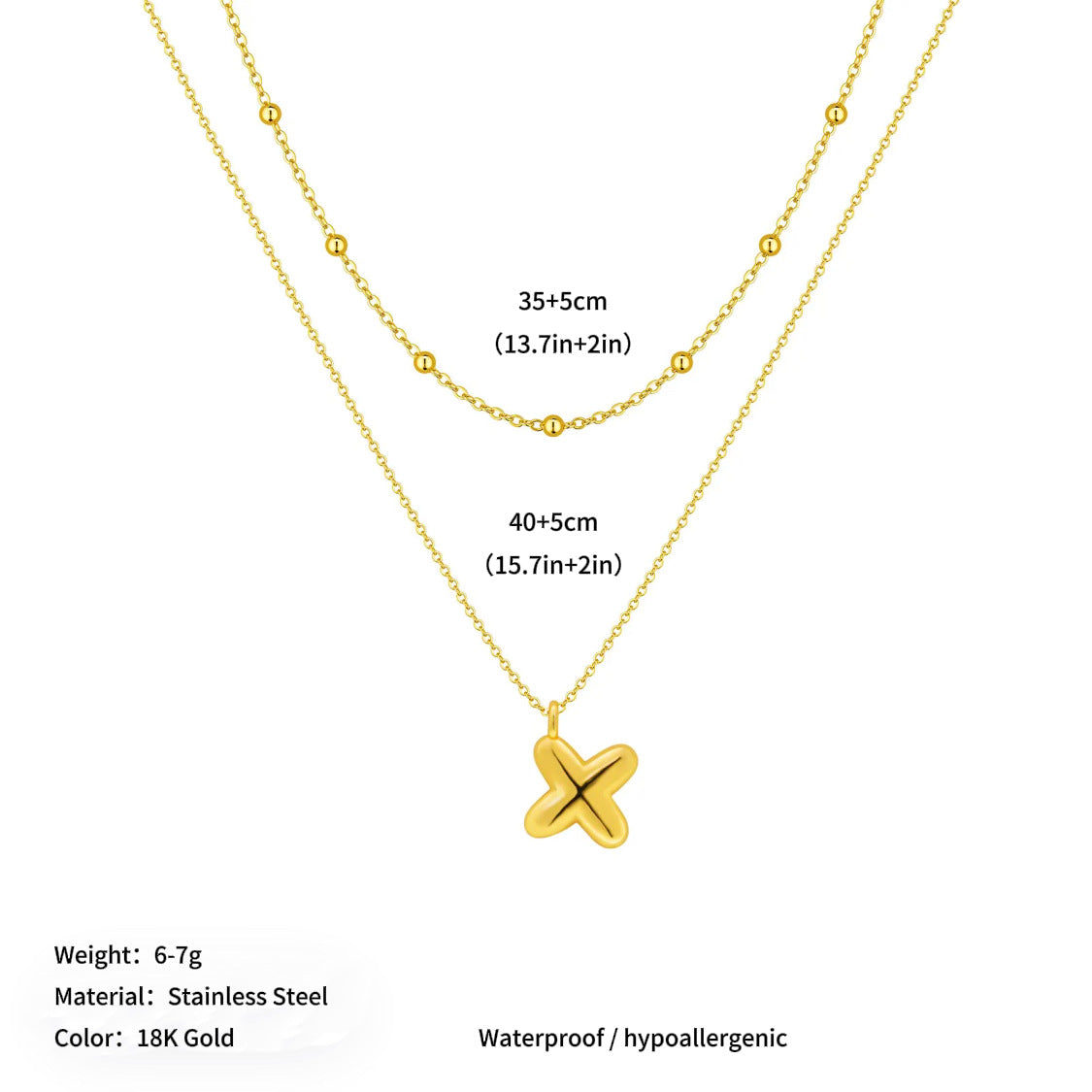 Vacuum plated stainless steel double layer ball clavicle chain 26 letter titanium steel necklace for women