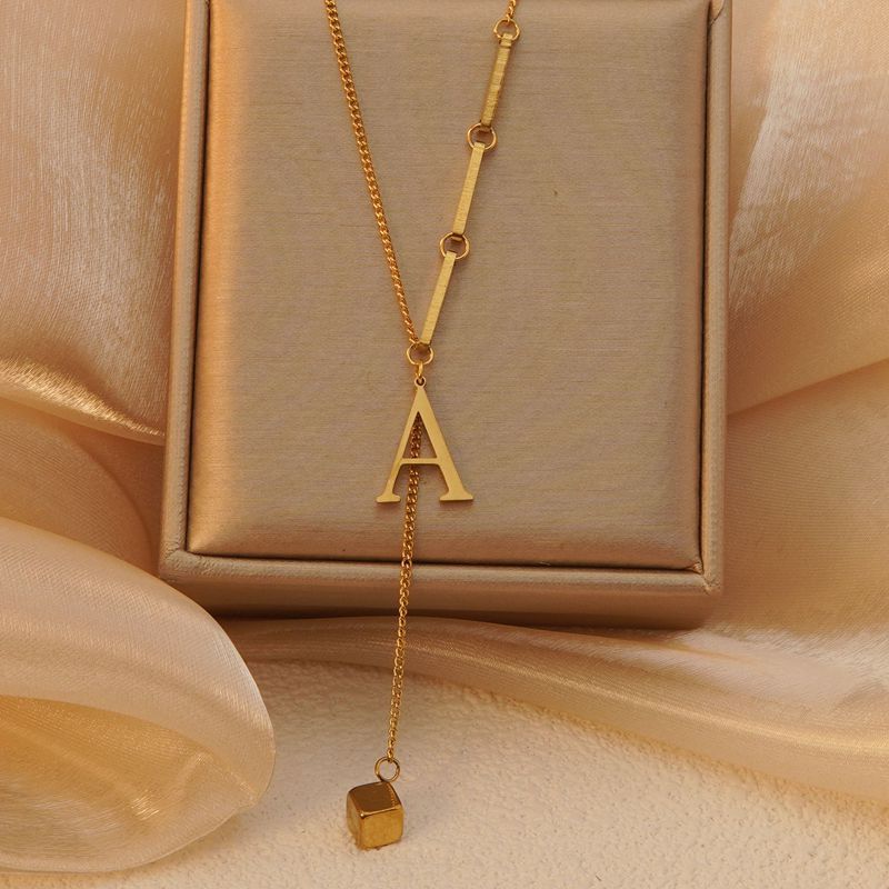 Stainless steel tassel choker necklace - women's european & american style 26 letter minimalist high-end necklace