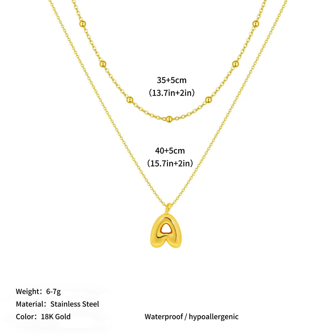Vacuum plated stainless steel double layer ball clavicle chain 26 letter titanium steel necklace for women