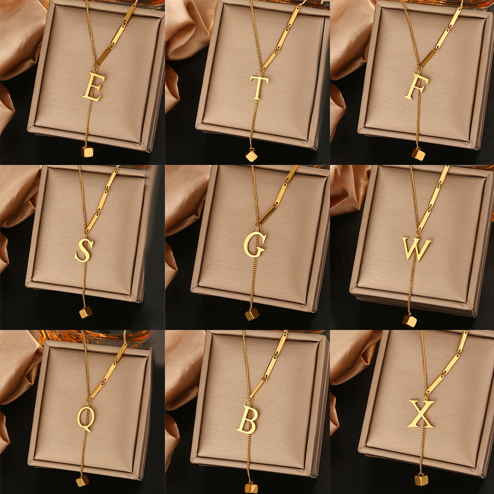 Stainless steel tassel choker necklace - women's european & american style 26 letter minimalist high-end necklace