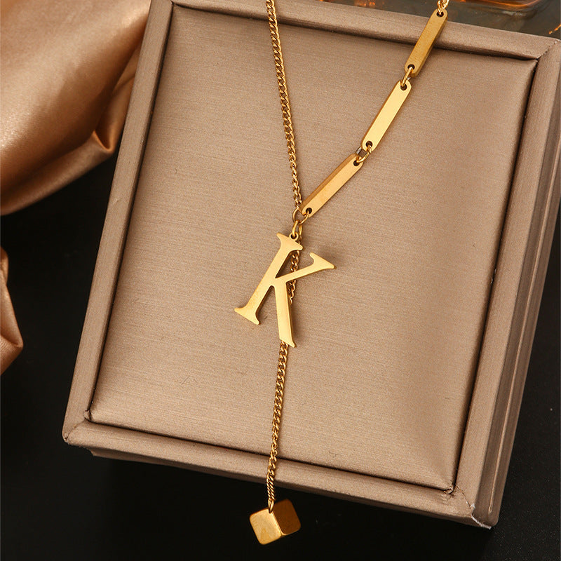 Stainless steel tassel choker necklace - women's european & american style 26 letter minimalist high-end necklace